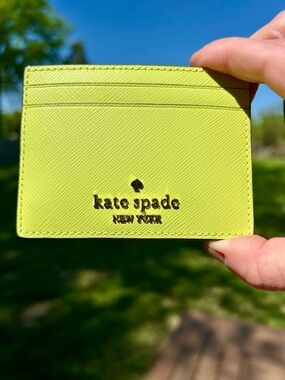 kate spade Madison Saffiano Lime Slush Leather Card Wallet New